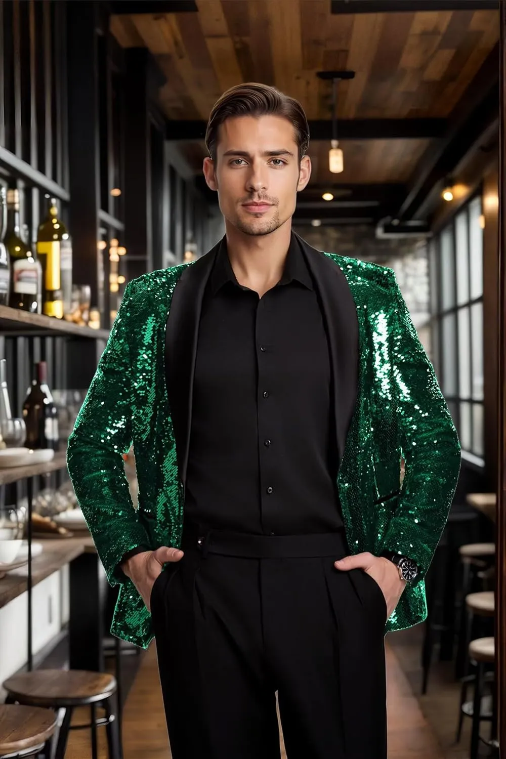 High-End Suits Men Sequins Tuxedo Sparkly Shawl Lapel Glitter 2 Pieces Blazer Pants Suit Party Dinner Prom Festival