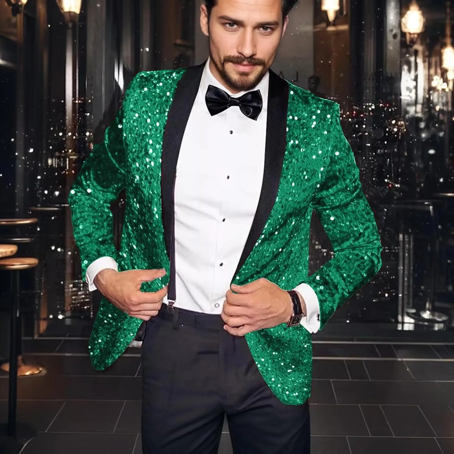 High-End Suits Men Sequins Tuxedo Sparkly Shawl Lapel Glitter 2 Pieces Blazer Pants Suit Party Dinner Prom Festival