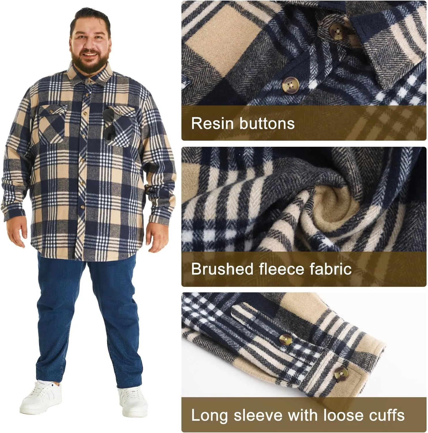 HOdo Big and Tall Mens Heavyweight Flannel Shirt 2XL- 6XL Button Down Shirt