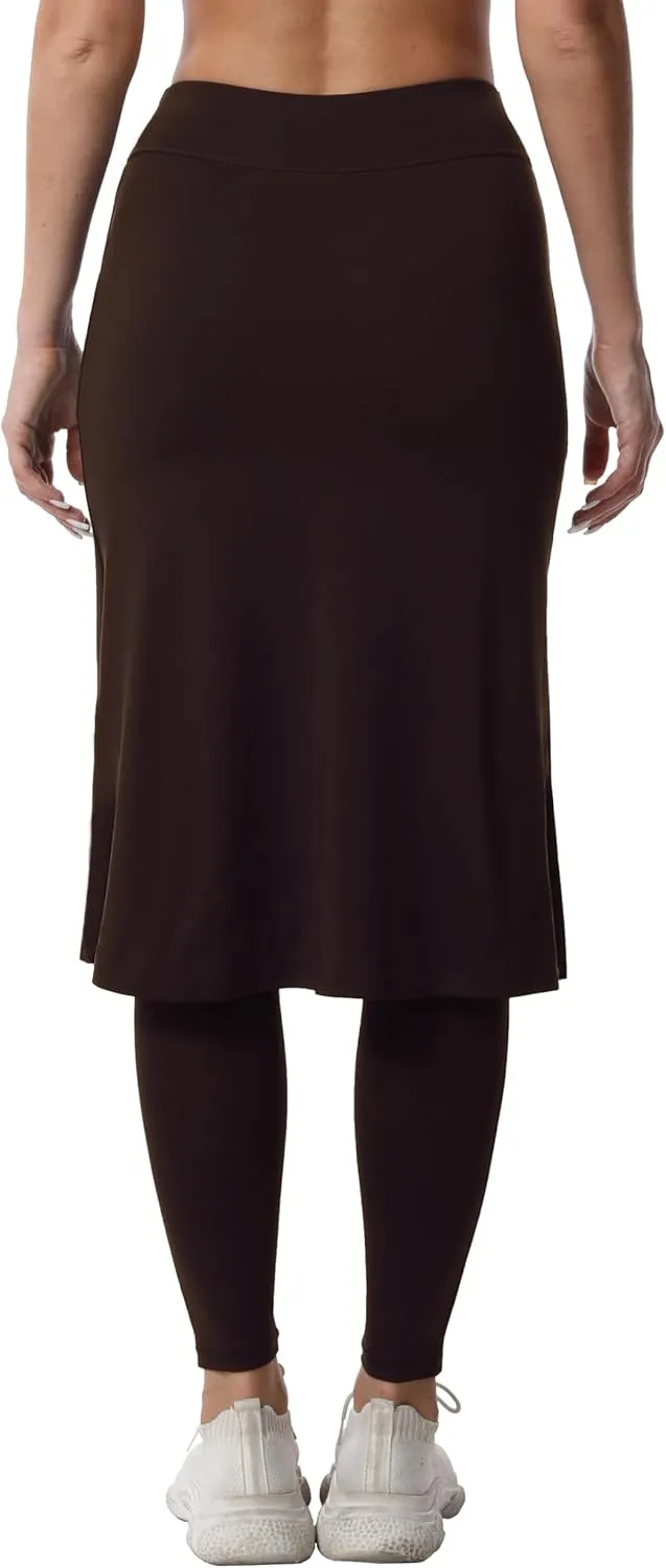 HOKOYI Women's Modest Long Skirt with Attached Leggings Pockets Midi Cover Up Workout Skirted Capris