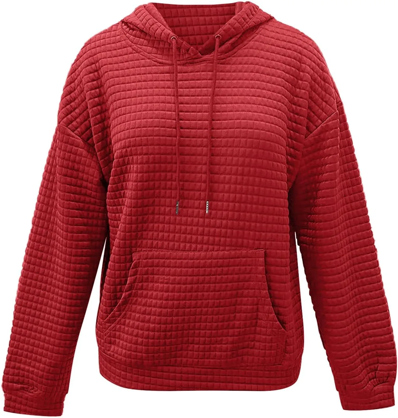 Hoodie for Women Fall 2024 Trendy Waffle Knit Drawstring Pullover Sweatshirts Casual Loose Fit Sweater Cute Fashion Clothes