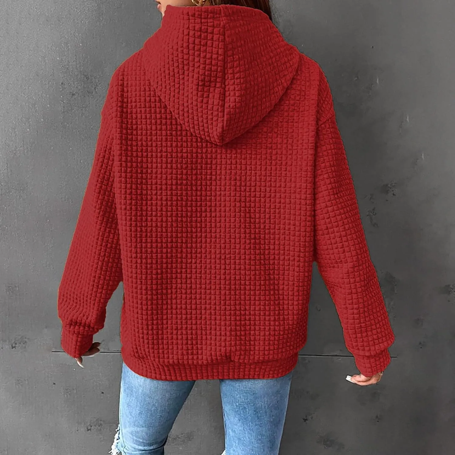 Hoodie for Women Fall 2024 Trendy Waffle Knit Drawstring Pullover Sweatshirts Casual Loose Fit Sweater Cute Fashion Clothes