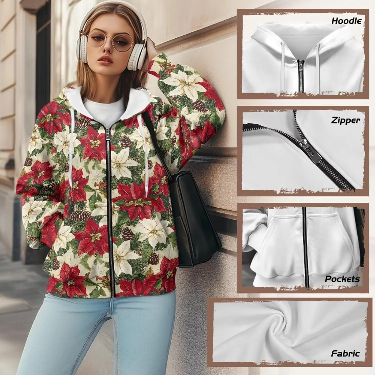 Horeset Women Hoodie Sweatshirt Oversize Pullover Tops with Zipper Long-Sleeve Loose Fitting Outwear