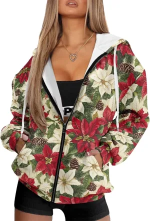 Horeset Women Hoodie Sweatshirt Oversize Pullover Tops with Zipper Long-Sleeve Loose Fitting Outwear
