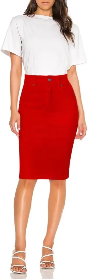 Hybrid & Company Women's Super Comfy Ultra Stretch Skirt Knee Length with Pockets