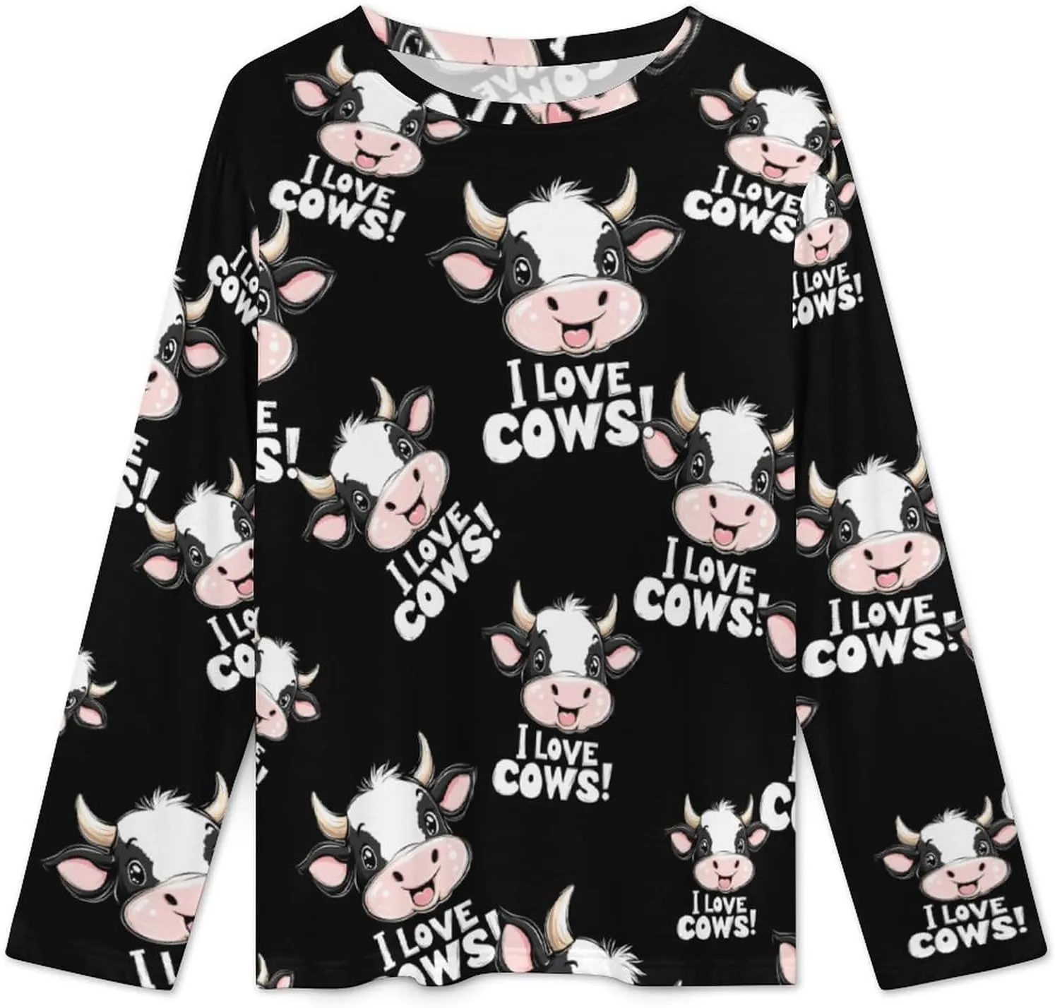 I Love Cows Women's Pajama Set Long Sleeve T-shirts Top & Pant Comfort Sleepwear Loungewear