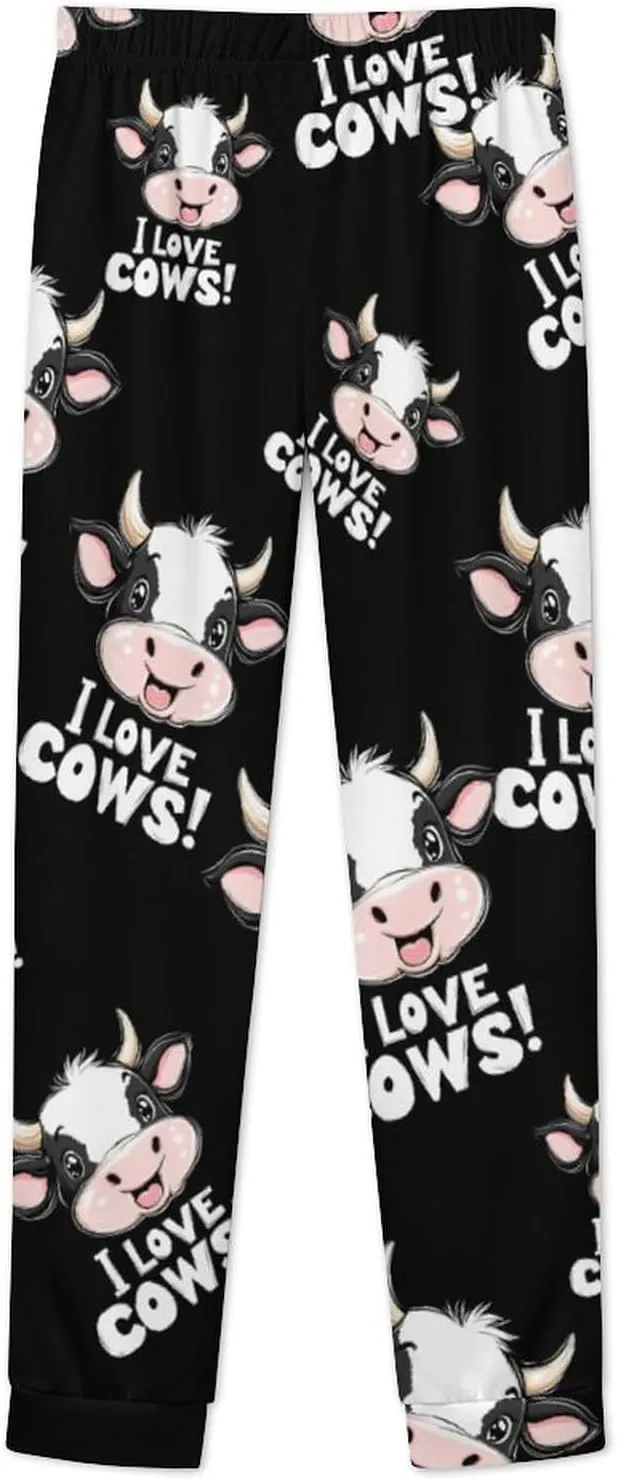 I Love Cows Women's Pajama Set Long Sleeve T-shirts Top & Pant Comfort Sleepwear Loungewear