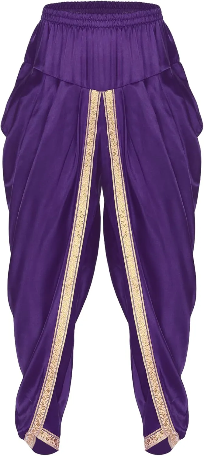 iiniim Mens Solid Color Elastic Waist Dhoti Pants Palazzo Trousers Loose Fit Belly Dance Harem Pants