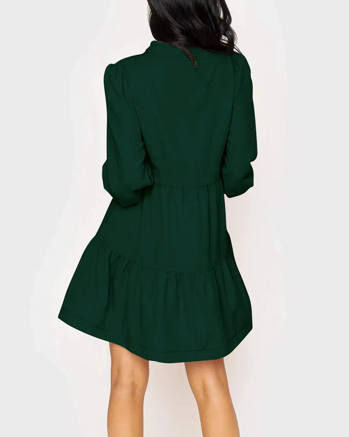 Imily Bela Womens Fall Long Sleeve Tunic Dress Casual V Neck Loose Ruffle Tiered Dress