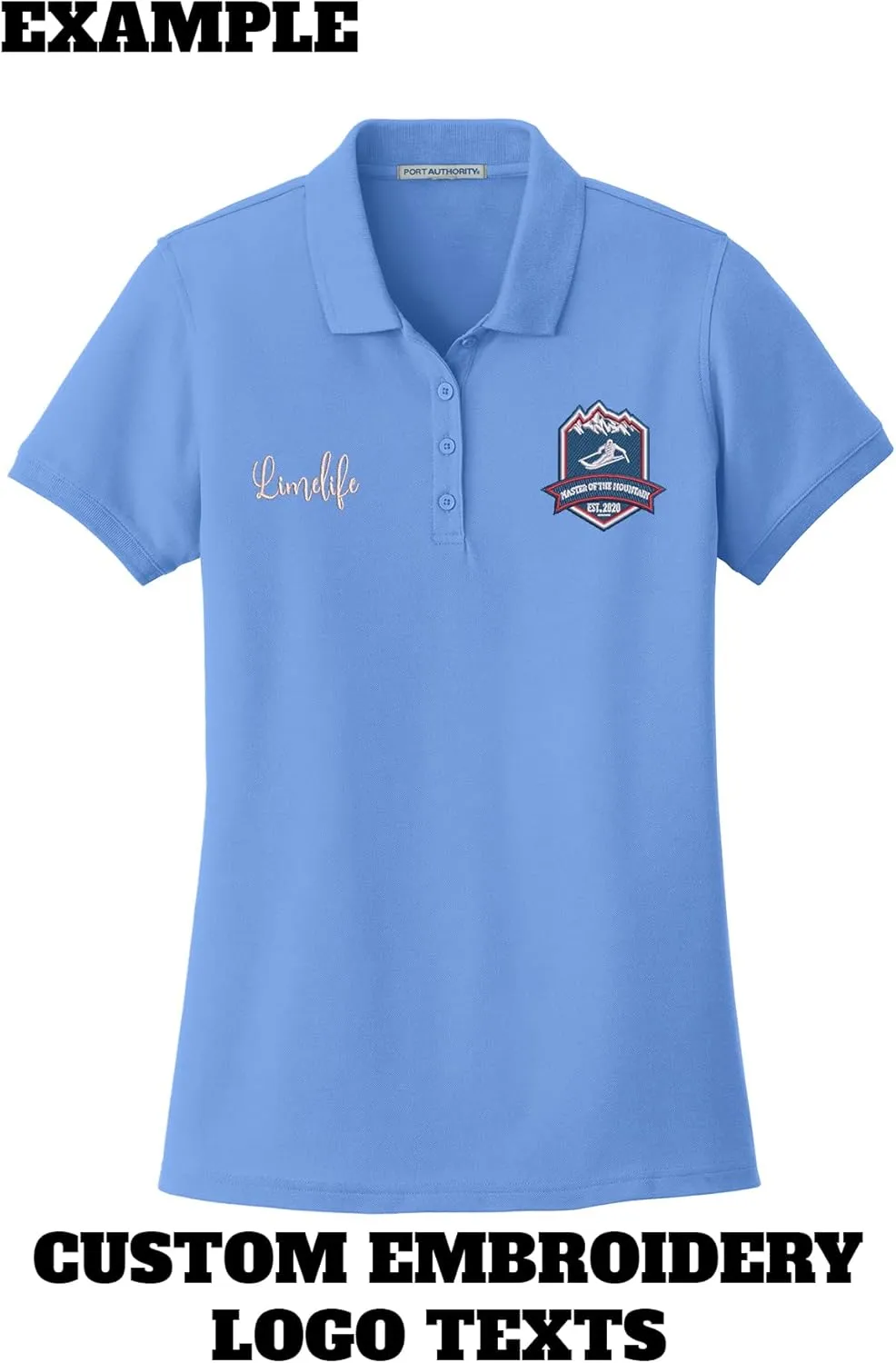 INK STITCH L100 Ladies Custom Stitching Embroidery Logo Text Design Your Own Core Pique Polo Shirts