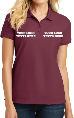 INK STITCH L100 Ladies Custom Stitching Embroidery Logo Text Design Your Own Core Pique Polo Shirts