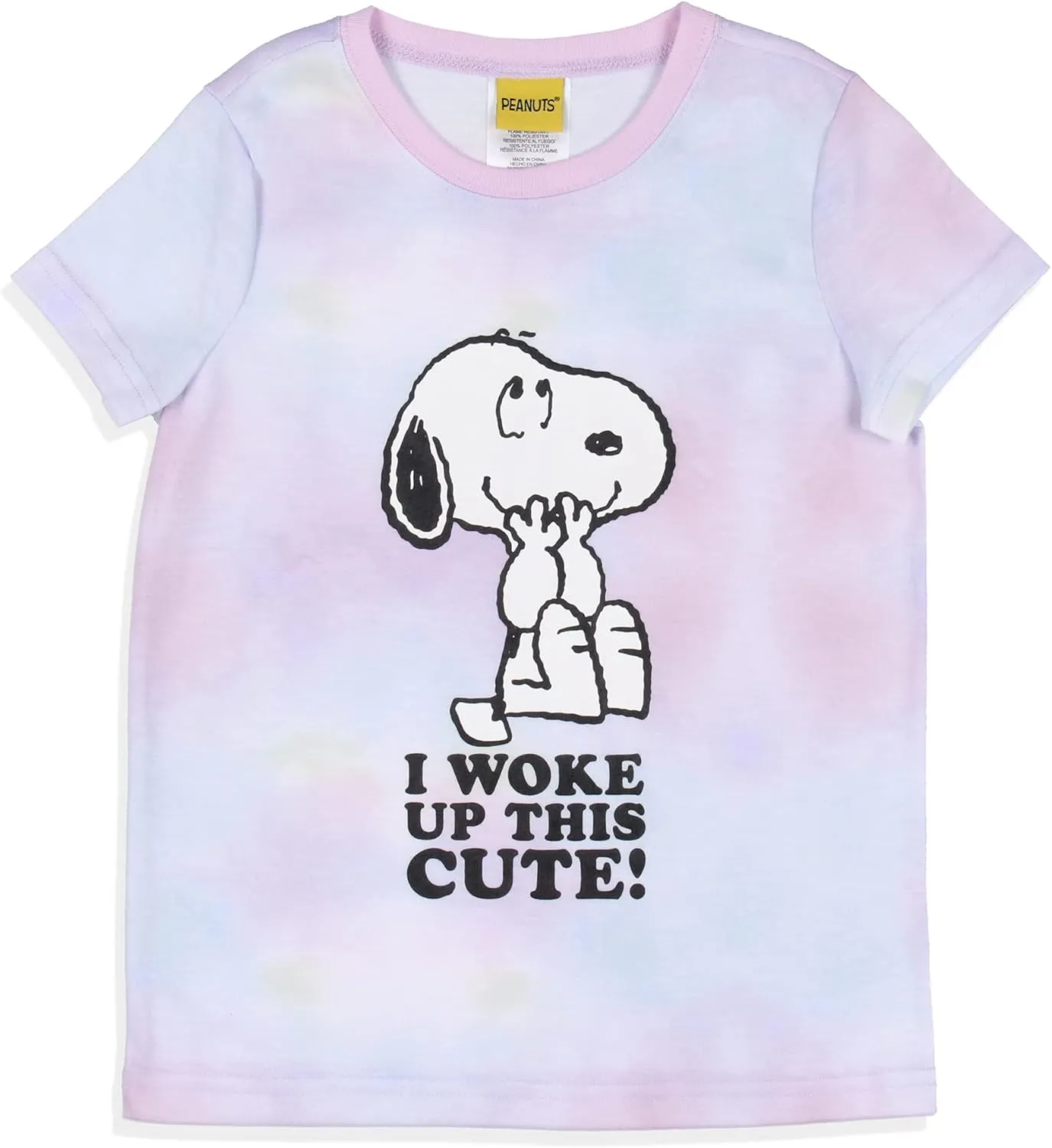 INTIMO Peanuts Girls' I Woke Up This Cute Snoopy Tie-Dye Sleep Pajama Set Shorts