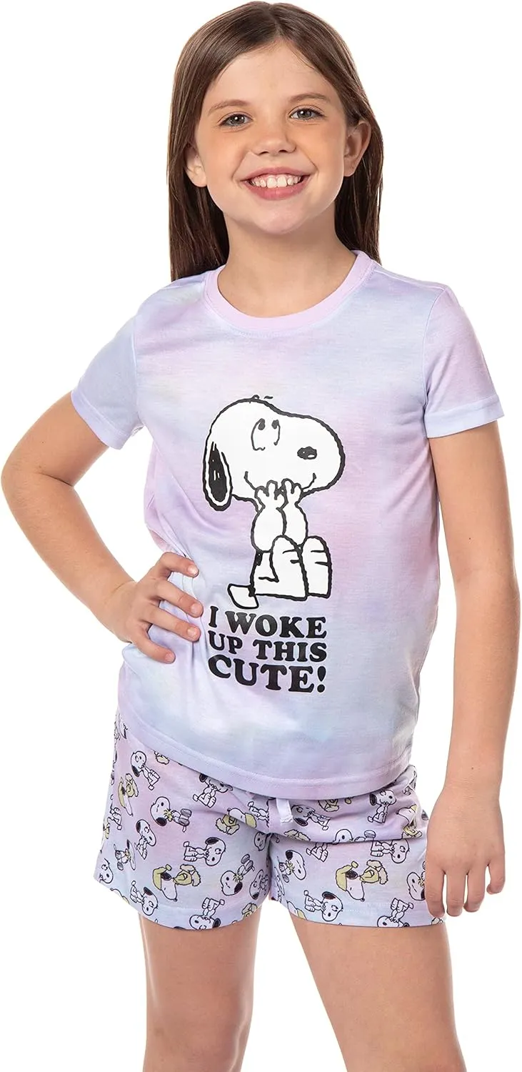 INTIMO Peanuts Girls' I Woke Up This Cute Snoopy Tie-Dye Sleep Pajama Set Shorts