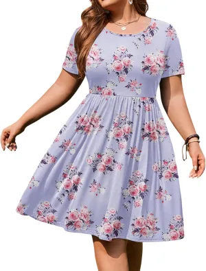 IN'VOLAND Womens Plus Size Mini Dresses Summer Casual Short Sleeve 2025 Fahion Loose Dress with Pockets