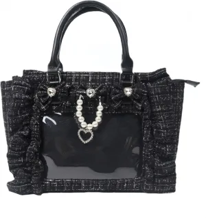 Ita Bag Tote Handbag Small Aesthetic Single Shoulder Crossbody Bag with Insert Ruffle Bow Purse for Gothic Girls (Black)