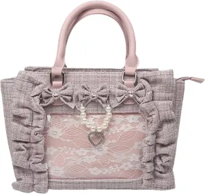Ita Bag Tote Handbag Small Aesthetic Single Shoulder Crossbody Bag with Insert Ruffle Bow Purse for Gothic Girls (Pink)