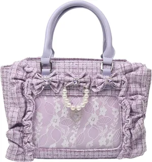 Ita Bag Tote Handbag Small Aesthetic Single Shoulder Crossbody Bag with Insert Ruffle Bow Purse for Gothic Girls (Purple)