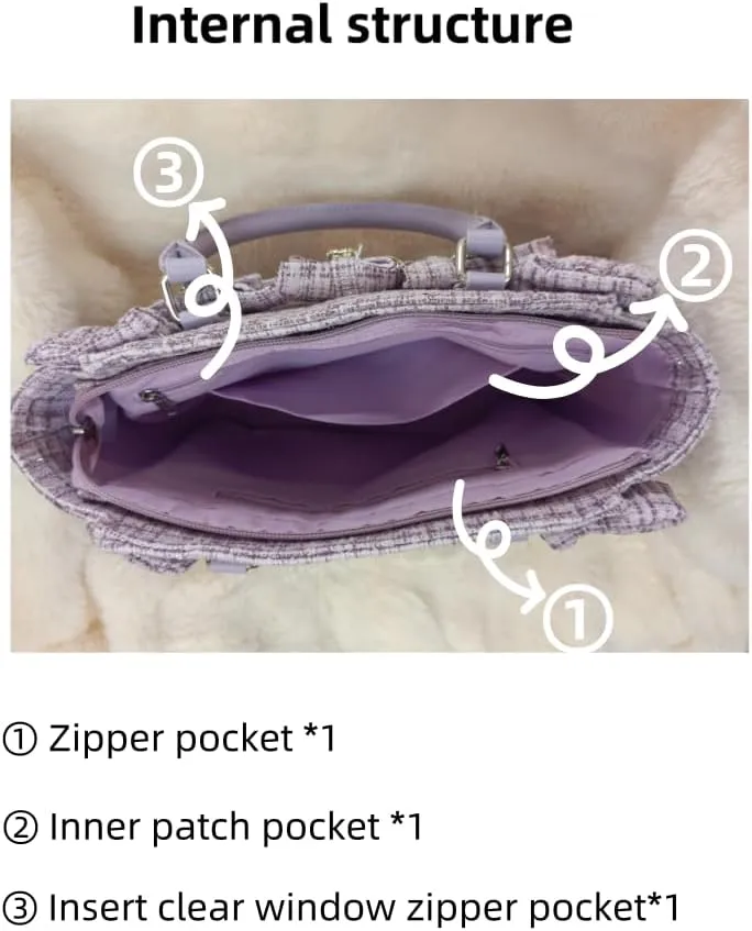 Ita Bag Tote Handbag Small Aesthetic Single Shoulder Crossbody Bag with Insert Ruffle Bow Purse for Gothic Girls (Purple)