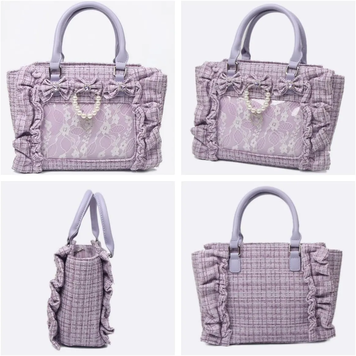 Ita Bag Tote Handbag Small Aesthetic Single Shoulder Crossbody Bag with Insert Ruffle Bow Purse for Gothic Girls (Purple)