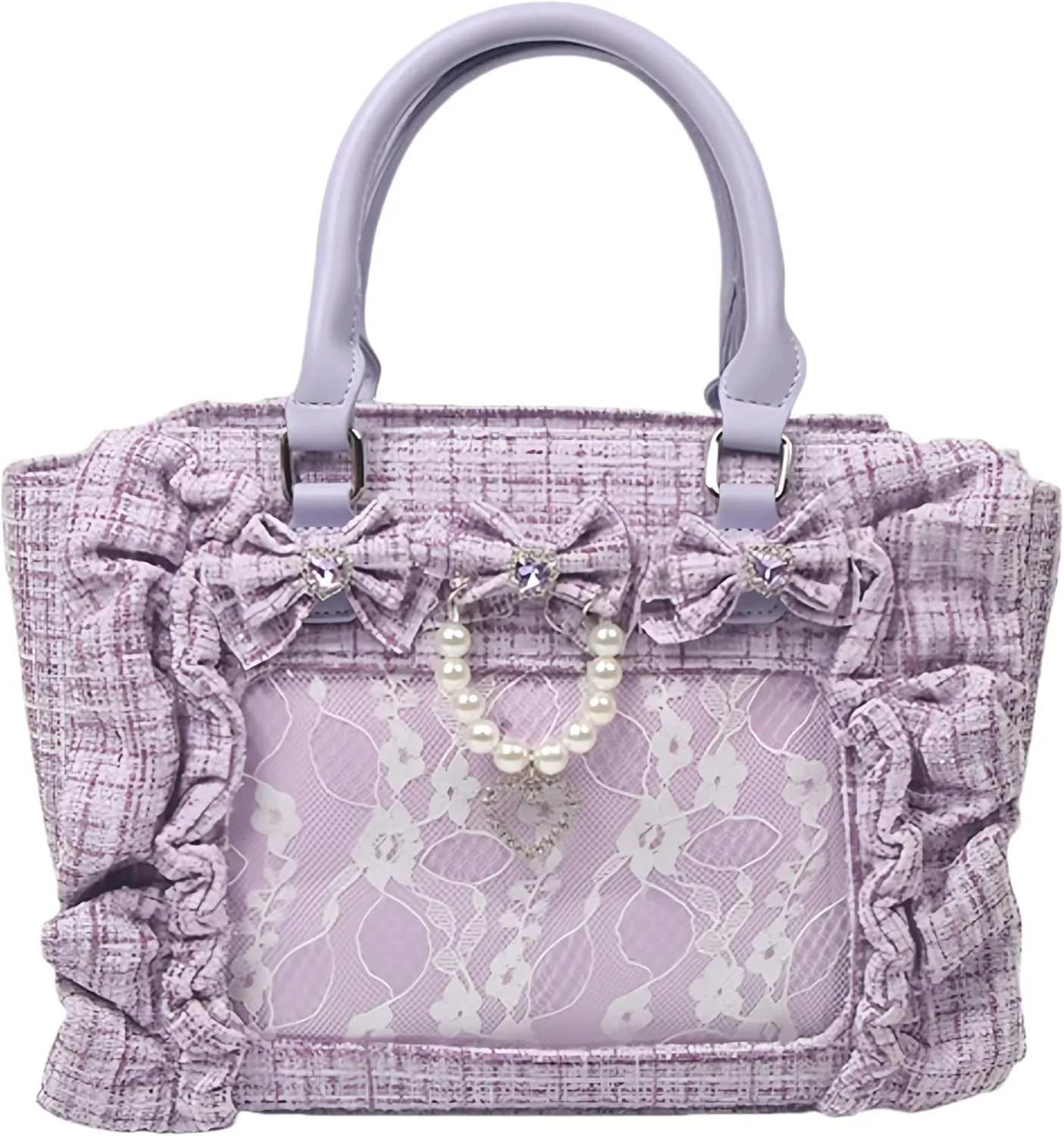 Ita Bag Tote Handbag Small Aesthetic Single Shoulder Crossbody Bag with Insert Ruffle Bow Purse for Gothic Girls (Purple)