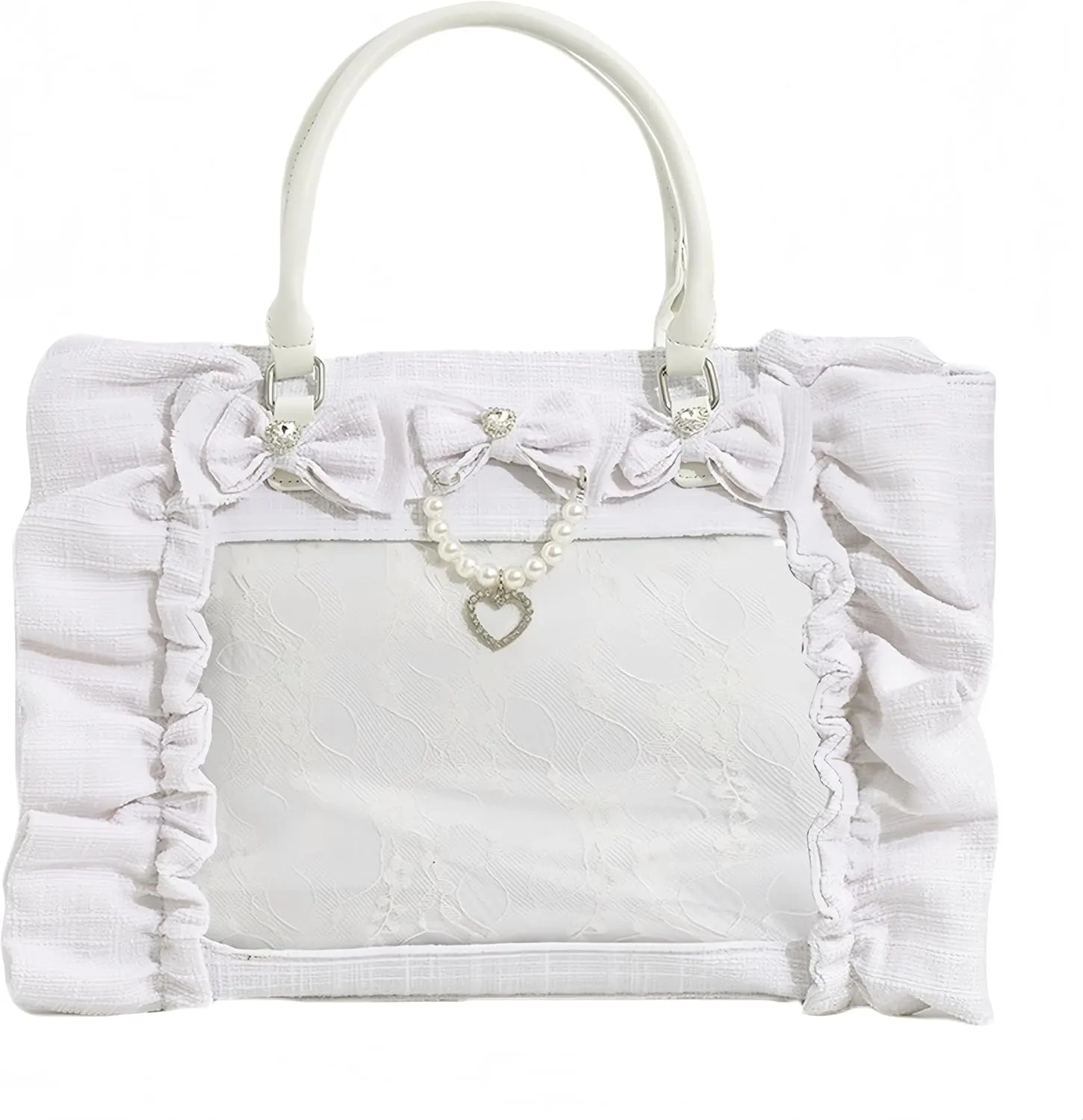Ita Bag Tote Handbag Small Aesthetic Single Shoulder Crossbody Bag with Insert Ruffle Bow Purse for Gothic Girls (White)