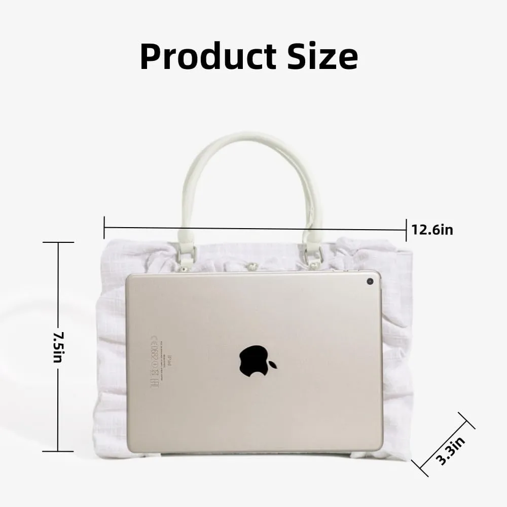 Ita Bag Tote Handbag Small Aesthetic Single Shoulder Crossbody Bag with Insert Ruffle Bow Purse for Gothic Girls (White)
