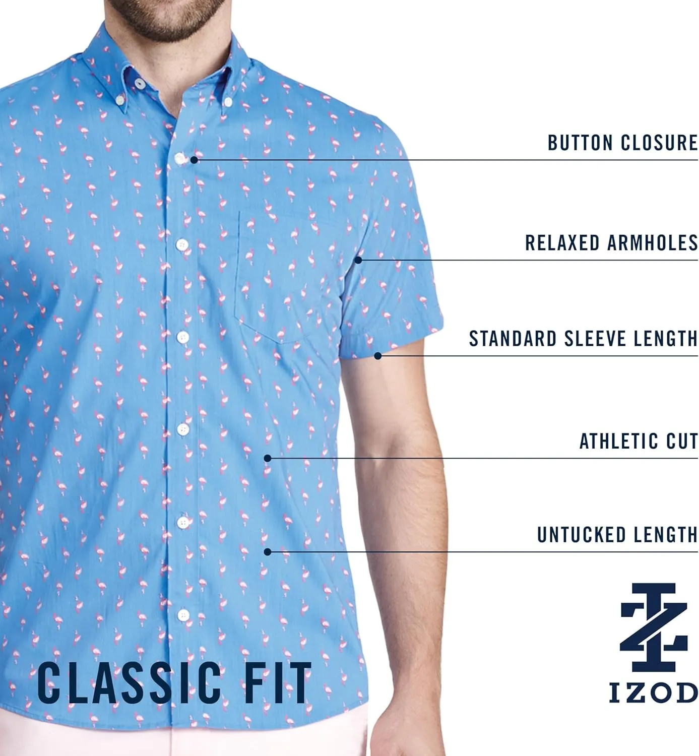 IZOD Men's Breeze Short Sleeve Button Down Patterned Shirt