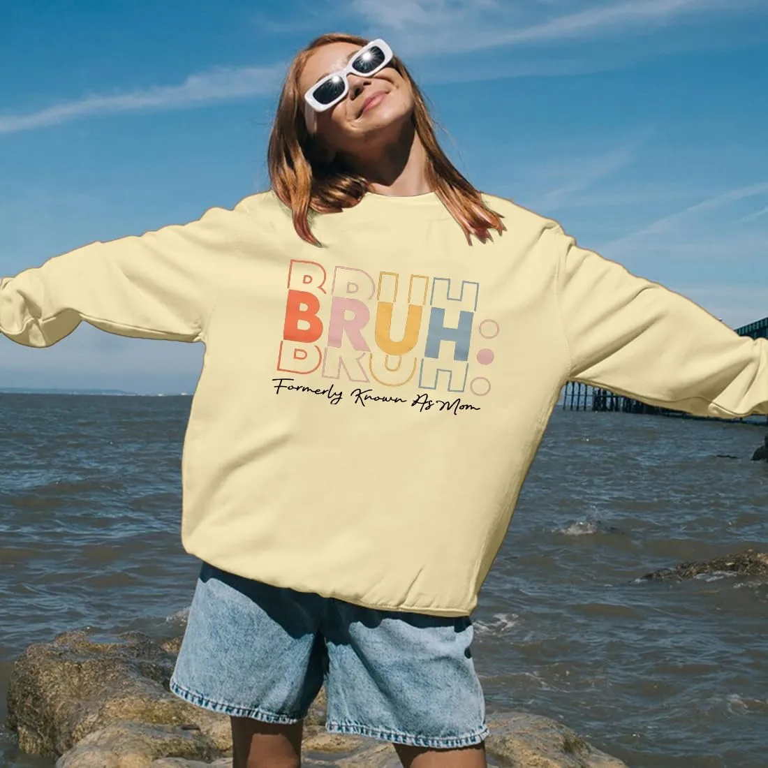 JINTING Oversized Mom Sweatshirts for Women Bruh Mom Hoodie Funny Mama Letter Print Pullover Casual Long Sleeve Tops