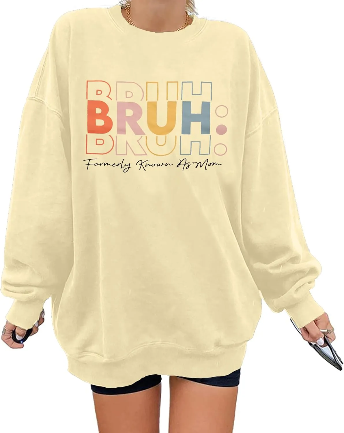 JINTING Oversized Mom Sweatshirts for Women Bruh Mom Hoodie Funny Mama Letter Print Pullover Casual Long Sleeve Tops