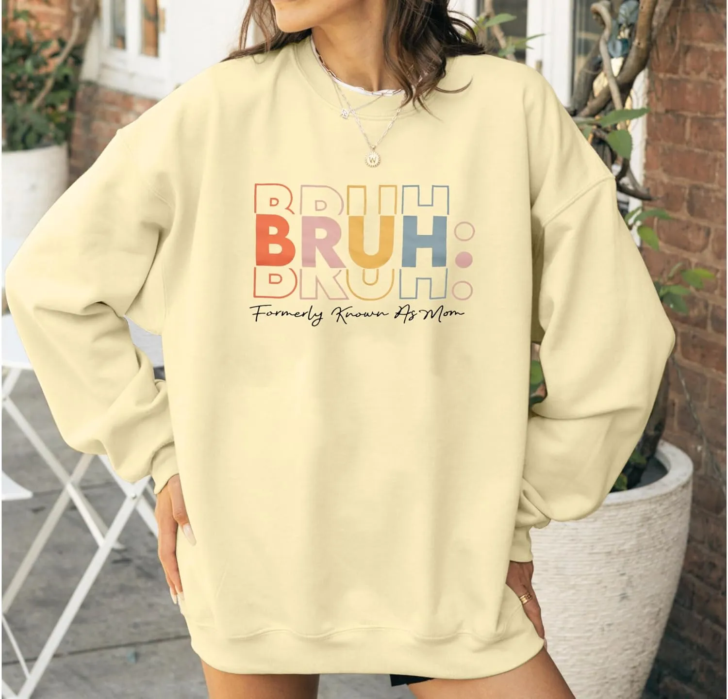 JINTING Oversized Mom Sweatshirts for Women Bruh Mom Hoodie Funny Mama Letter Print Pullover Casual Long Sleeve Tops