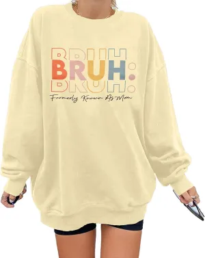 JINTING Oversized Mom Sweatshirts for Women Bruh Mom Hoodie Funny Mama Letter Print Pullover Casual Long Sleeve Tops