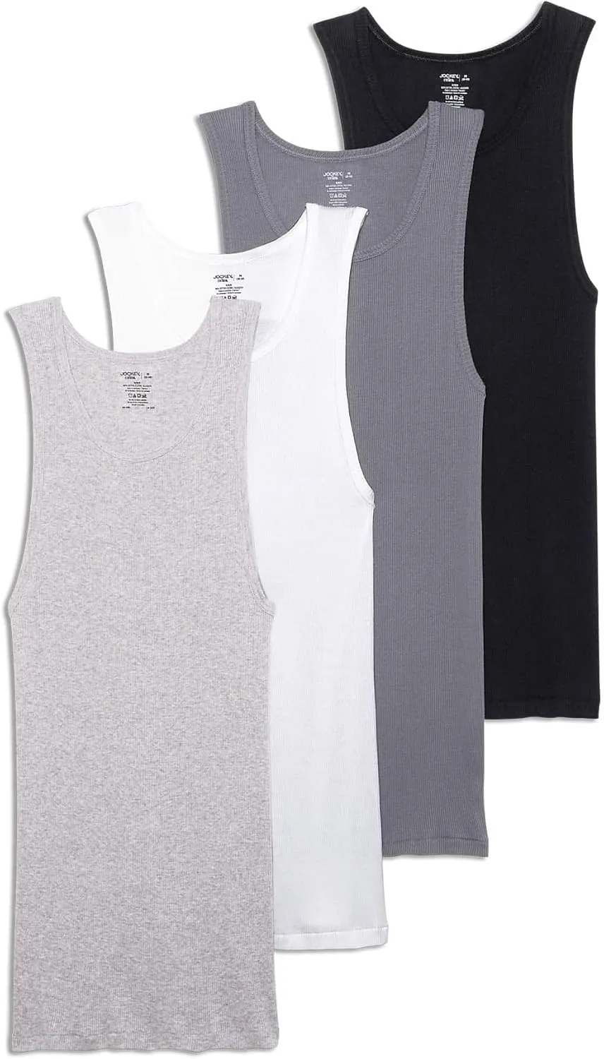 Jockey Men's Undershirt 100% Cotton A-Shirt Tank - 4 Pack