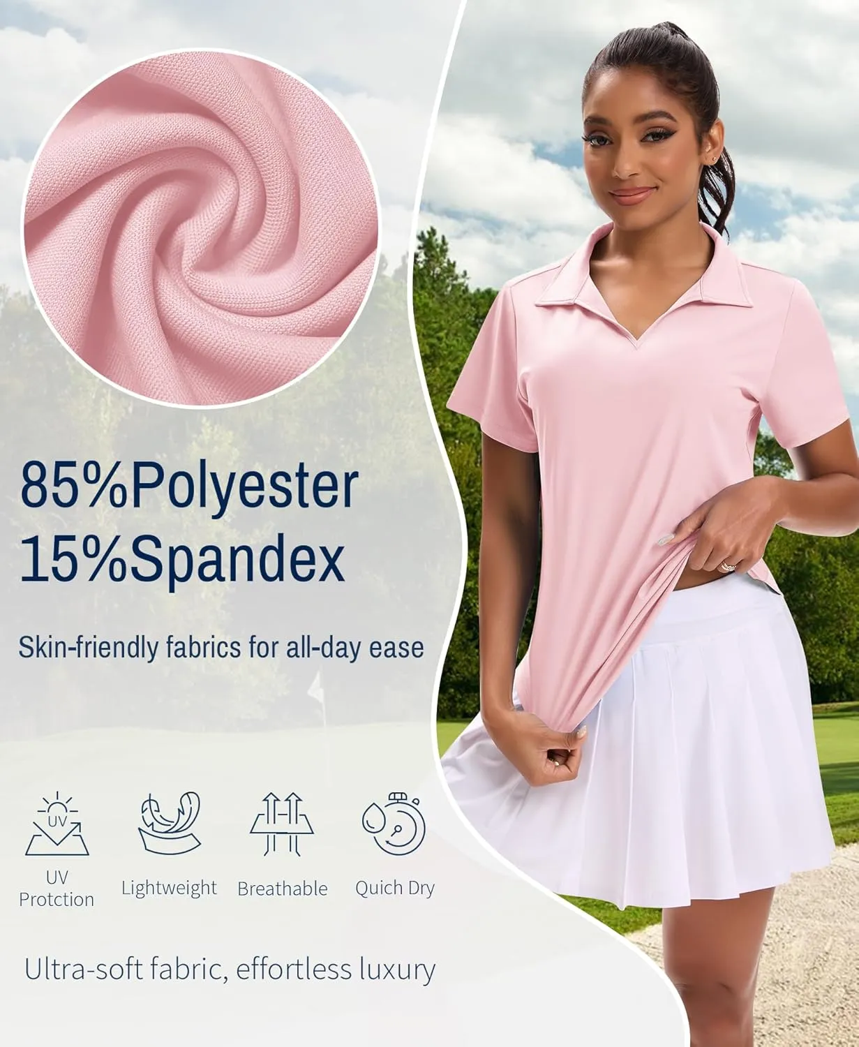 JoyGirl Women's Golf Polo Shirts Collared V-Neck Short Sleeve Tennis Shirt UPF 50  Quick Dry Moisture Wicking Golf Tops