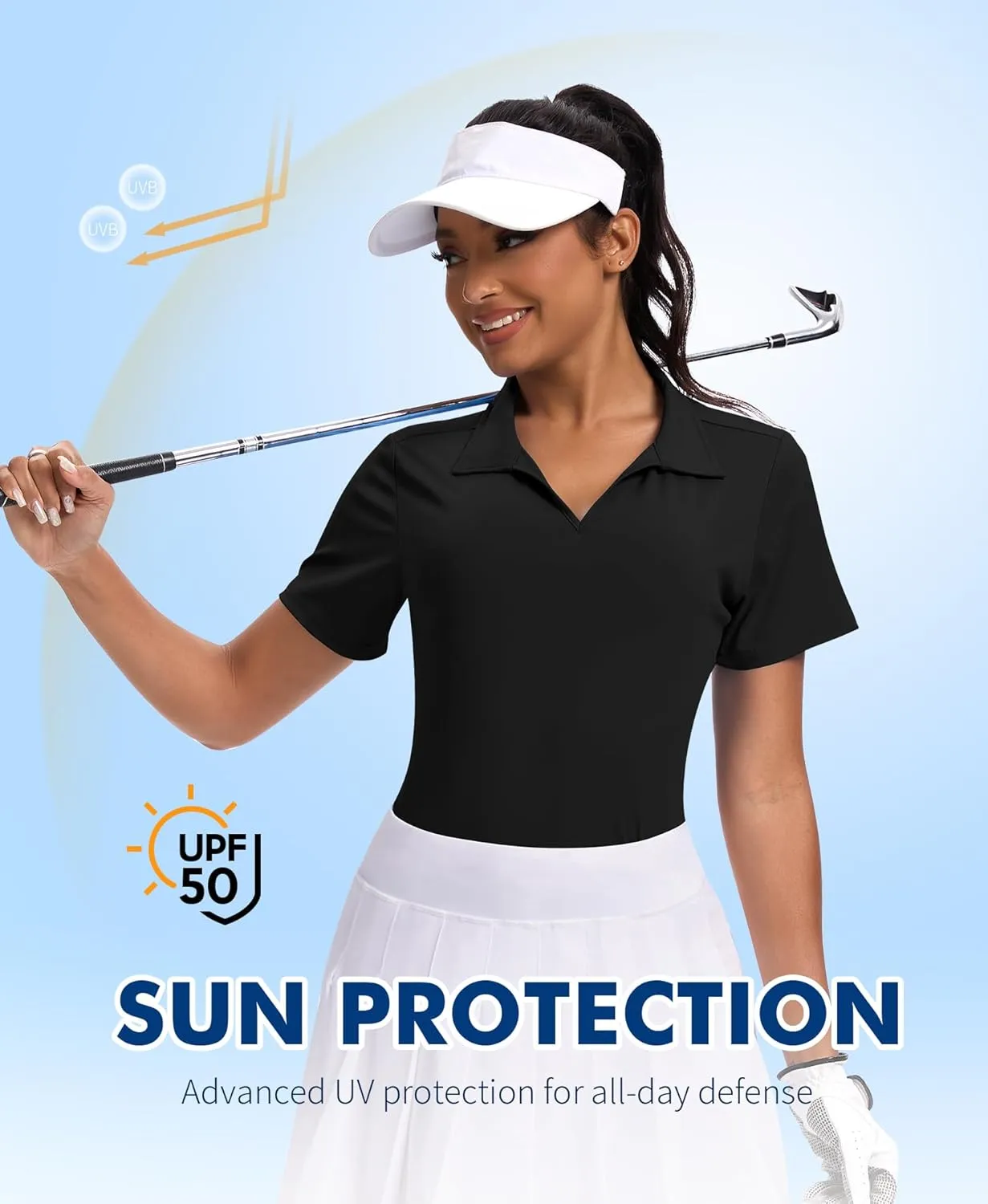 JoyGirl Women's Golf Polo Shirts Collared V-Neck Short Sleeve Tennis Shirt UPF 50  Quick Dry Moisture Wicking Golf Tops