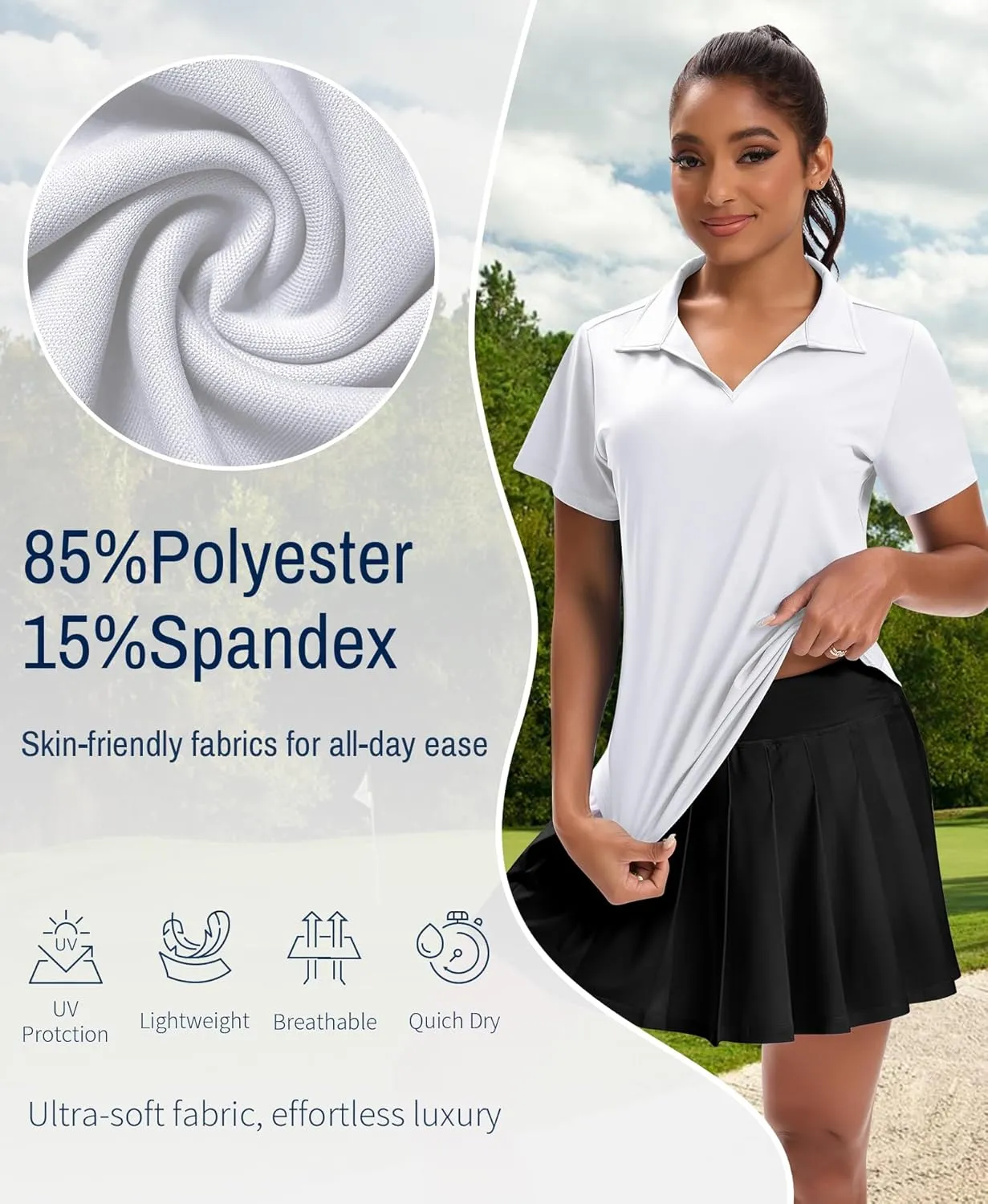 JoyGirl Women's Golf Polo Shirts Collared V-Neck Short Sleeve Tennis Shirt UPF 50  Quick Dry Moisture Wicking Golf Tops