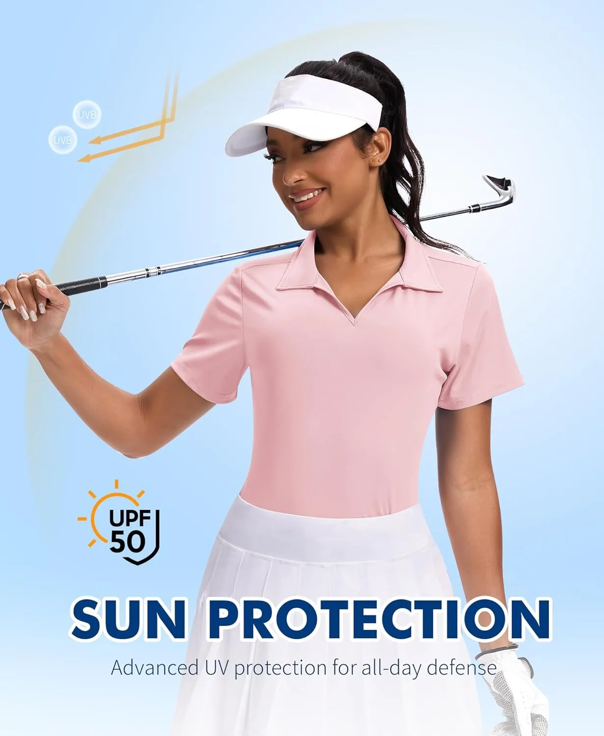 JoyGirl Women's Golf Polo Shirts Collared V-Neck Short Sleeve Tennis Shirt UPF 50  Quick Dry Moisture Wicking Golf Tops