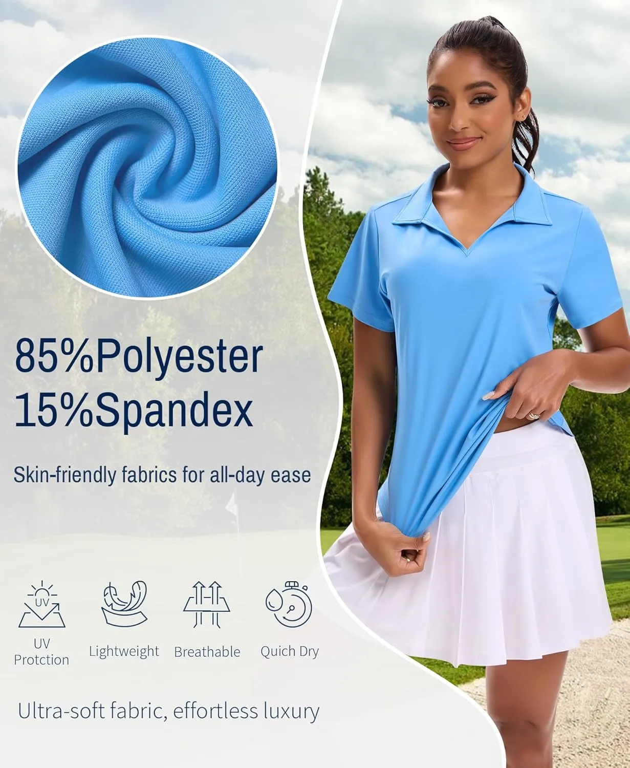 JoyGirl Women's Golf Polo Shirts Collared V-Neck Short Sleeve Tennis Shirt UPF 50  Quick Dry Moisture Wicking Golf Tops