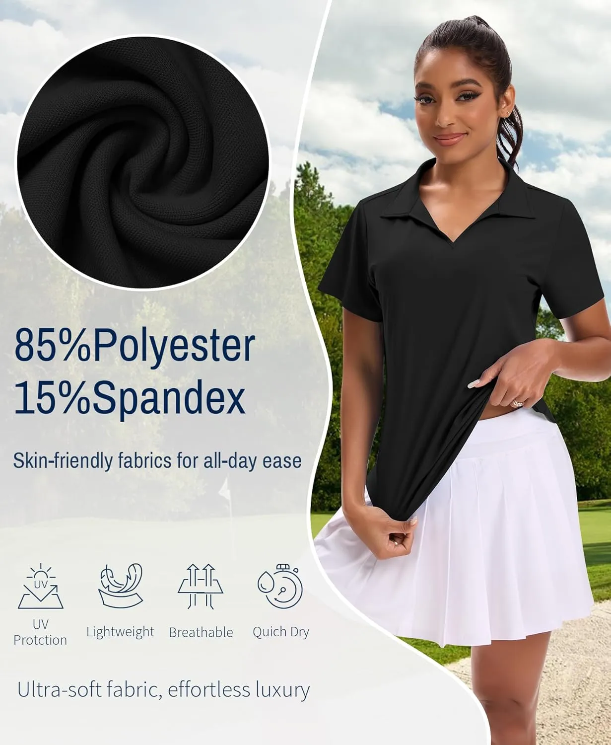 JoyGirl Women's Golf Polo Shirts Collared V-Neck Short Sleeve Tennis Shirt UPF 50  Quick Dry Moisture Wicking Golf Tops