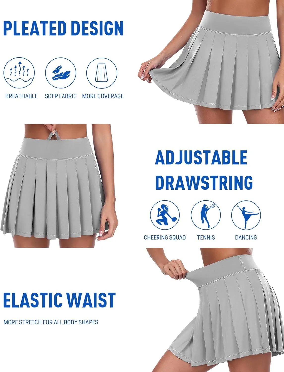 JoyGirl Womens Pleated Skirt with Shorts Tennis Skirt School Uniform Skirt Mini Skater Skirts Skorts with Pockets