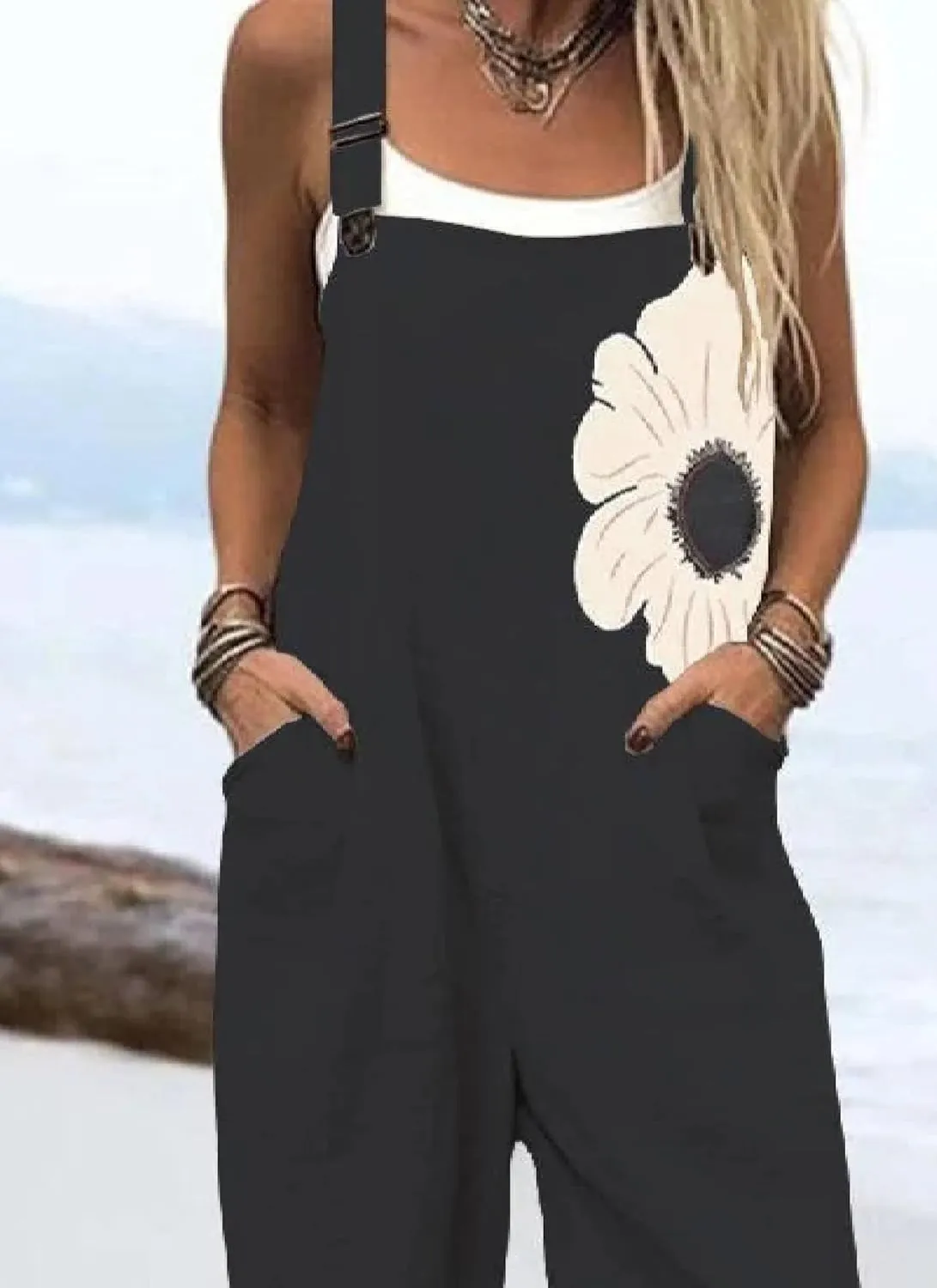 Jumpsuits for Women Vintage Floral Print Jumpsuits Casual Summer Outfits Rompers Beach Vacation Trendy Overalls
