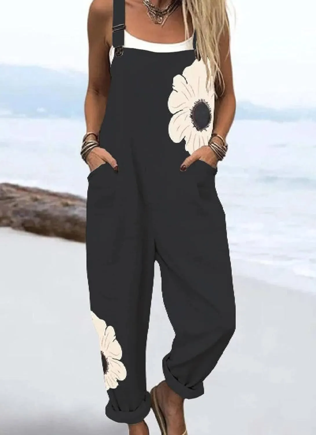 Jumpsuits for Women Vintage Floral Print Jumpsuits Casual Summer Outfits Rompers Beach Vacation Trendy Overalls