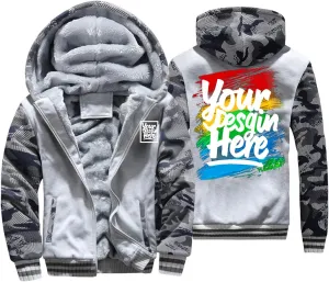 KAMKOO Men Custom Hoodie Zip Up Winter Sherpa Lined Sweatshirt Design Your Own Heavyweight Thick Warm Fleece Jacket