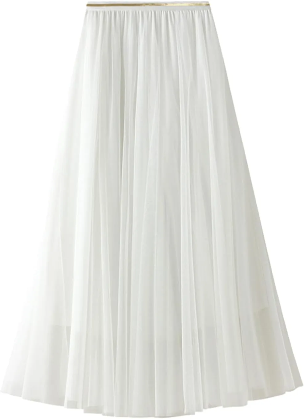 Kican Tulle Skirts for Women Long Midi Skirt High Waisted Flowy Women's Skirts Trendy Boho A Line Mesh Pleated Tiered Skirts