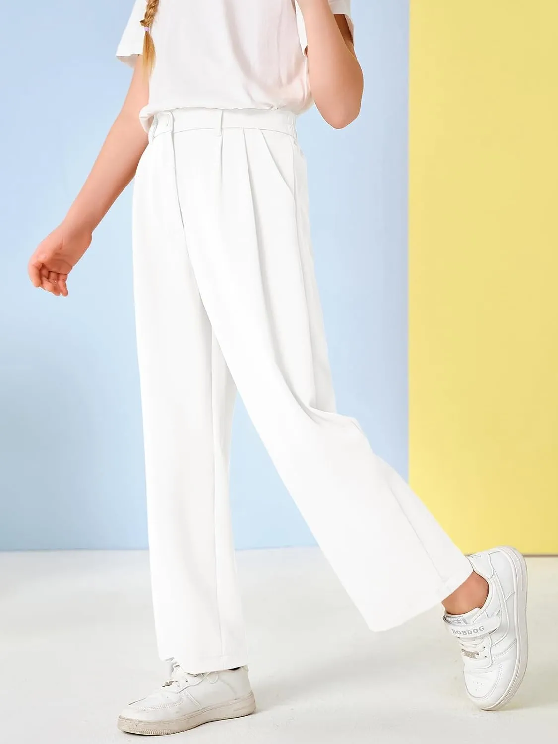 Kids Girls High Waist Wide Leg School Uniform Pants 5-14 Years
