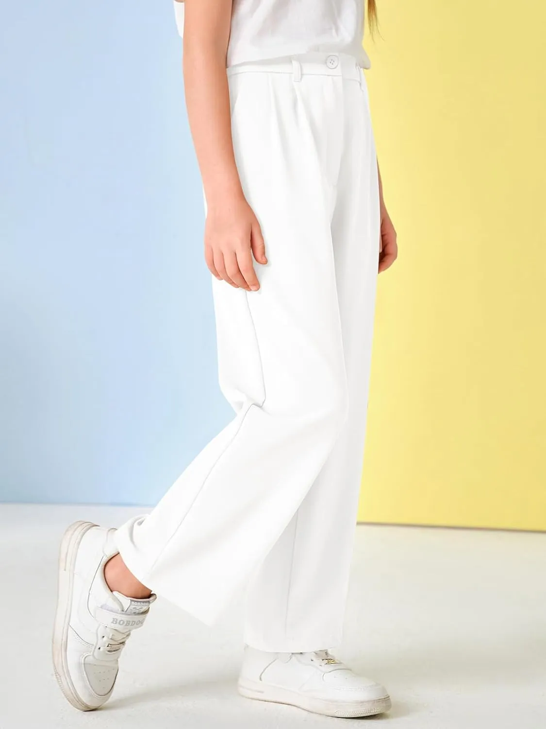 Kids Girls High Waist Wide Leg School Uniform Pants 5-14 Years