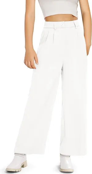 Kids Girls High Waist Wide Leg School Uniform Pants 5-14 Years