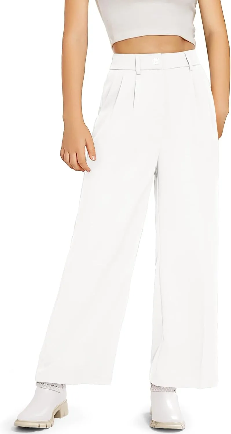 Kids Girls High Waist Wide Leg School Uniform Pants 5-14 Years