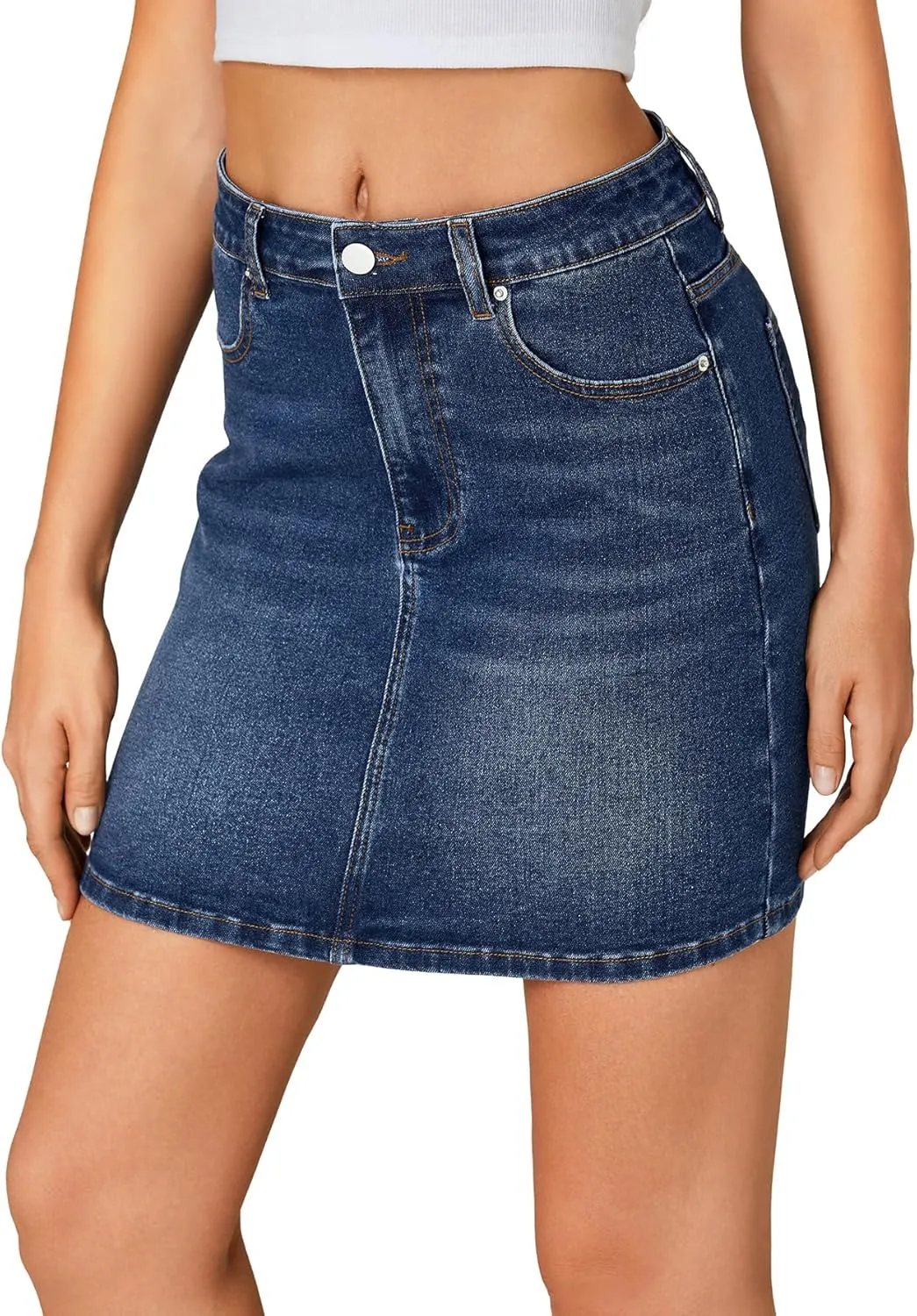 KIFOVEN Women's Mini Denim Skirt High Waisted Casual Slim Fit Jean Skirt