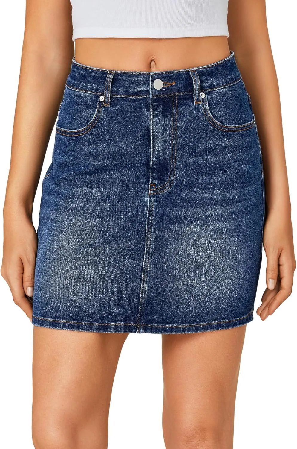 KIFOVEN Women's Mini Denim Skirt High Waisted Casual Slim Fit Jean Skirt