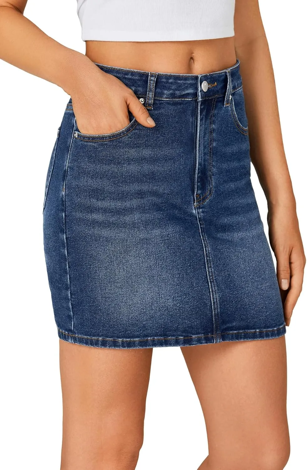 KIFOVEN Women's Mini Denim Skirt High Waisted Casual Slim Fit Jean Skirt